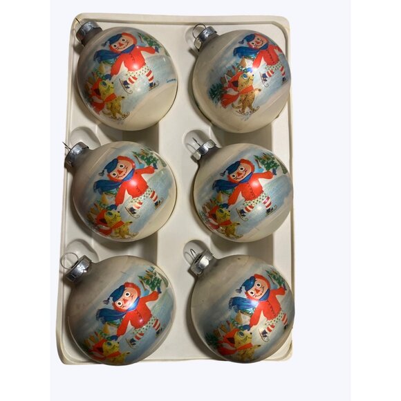 Corning Glass Works Vintage Christmas Ornaments Set Of 6 With Winter Scenes - Picture 1 of 15